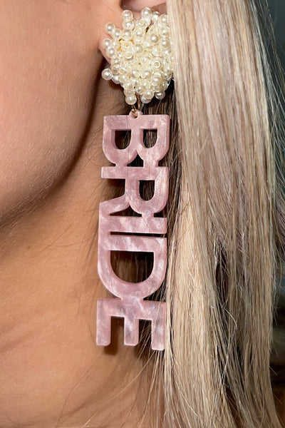 BRIDE Earrings Pink and Pearl Drop Earrings