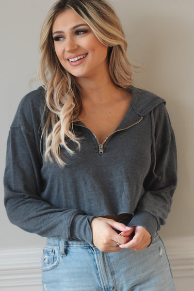 Holly Cropped Hoodie - Ash