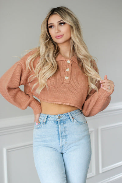 Feeling Cozy Cropped Sweater - Light Brown