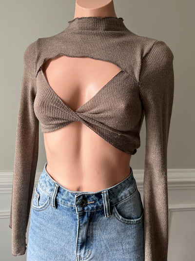 Out For The Night Long Sleeve Front Twist Crop Top