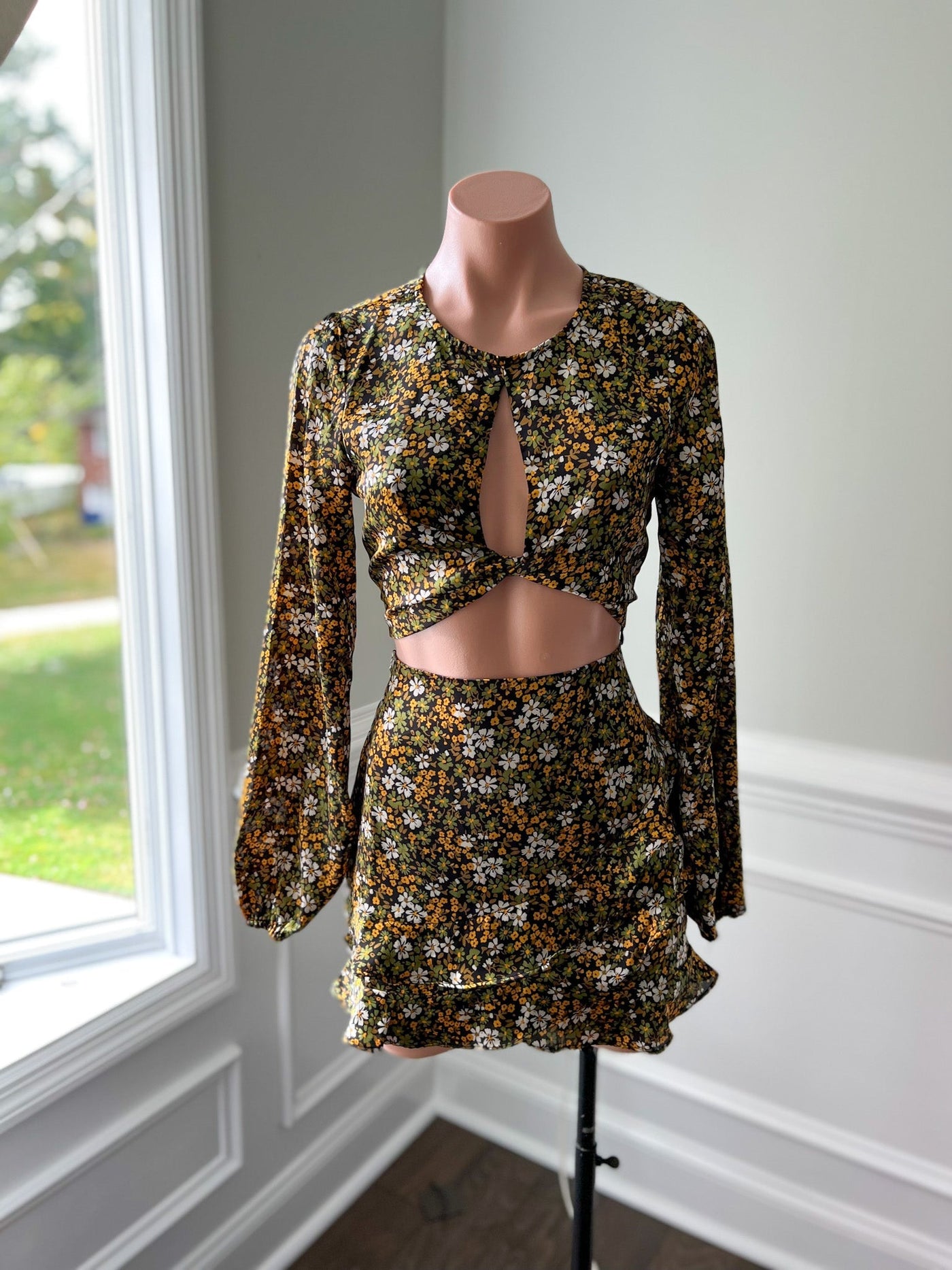 Wild Buds Olive Green Floral Mini Skirt