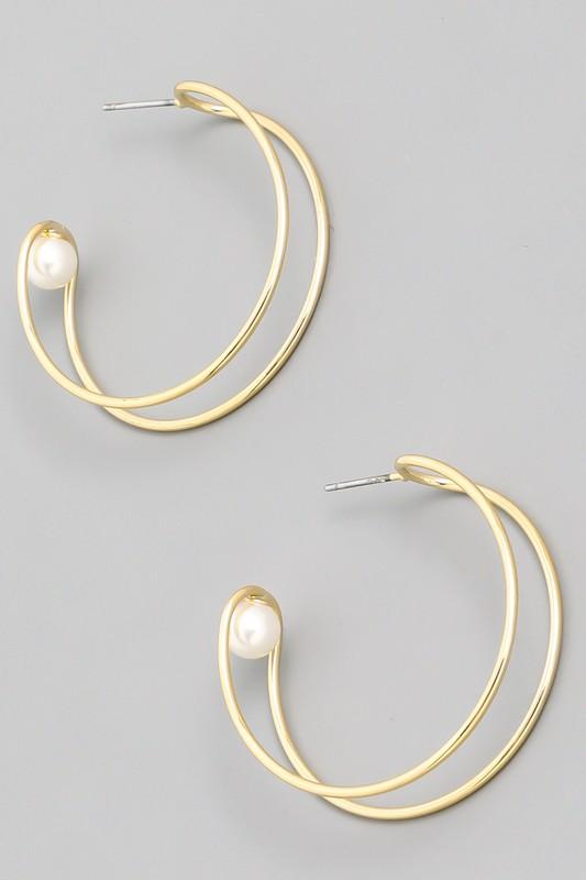 Golden Pearl Hoop Earrings