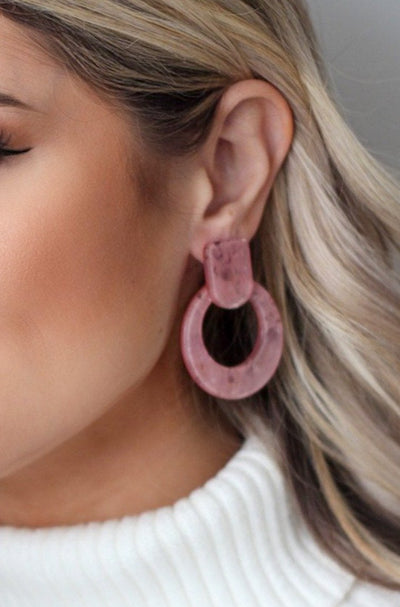 Oval Acrylic Earrings - Pink
